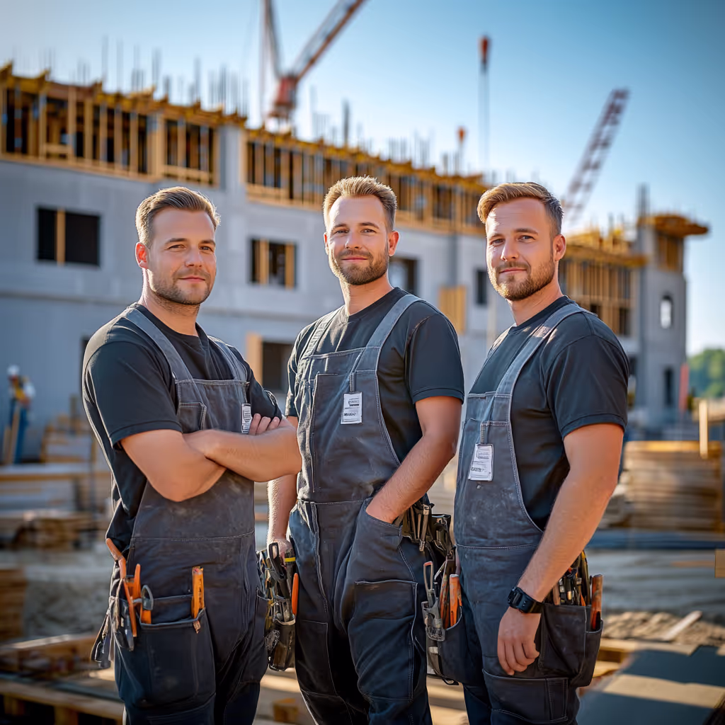 Drei Dachdecker in Pose